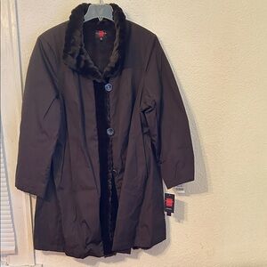 Gallery Black Trench Coat with Faux Fur Trim